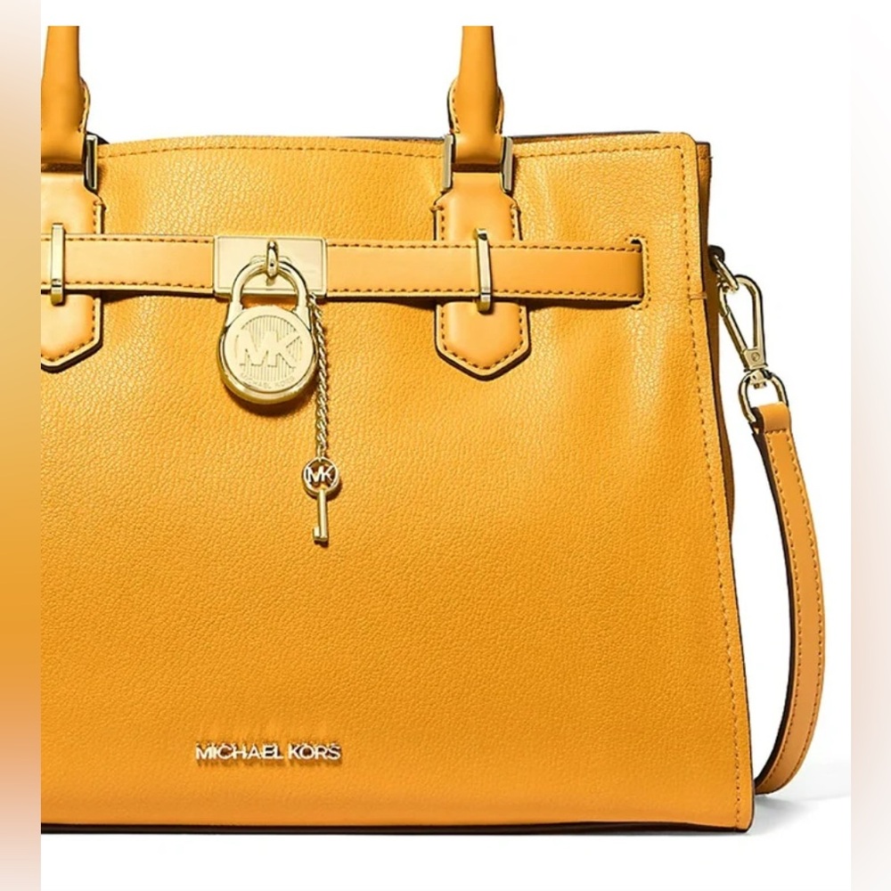 Michael Kors Women's Hamilton Medium Top Zip Leather Satchel (Golden Rod) NWT - Picture 3 of 16